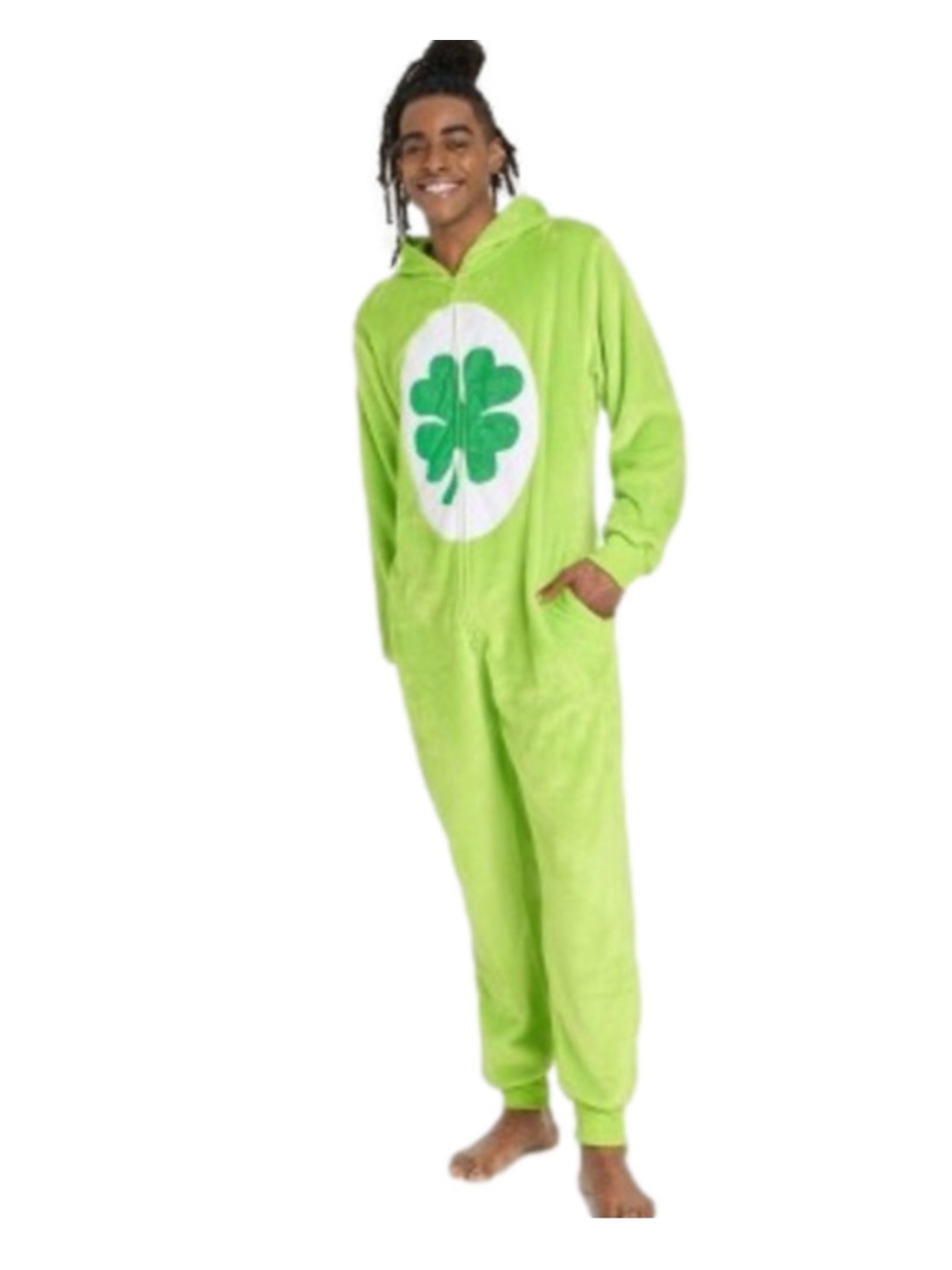 Care Bears Good Luck Bear Lime Green Clover Hooded Jumpsuit Medium Costume